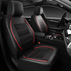 CAR PASS front seat covers in black and red with premium PU leather and waterproof protection.