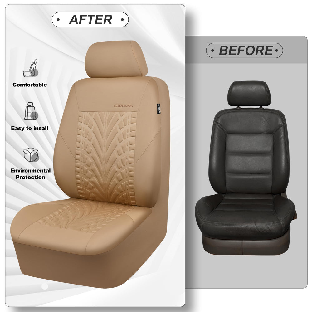 CAR PASS universal-fit seat covers shown across car, truck, and SUV