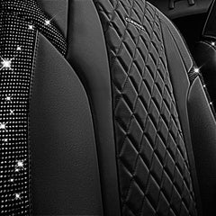 CAR PASS interior detail featuring rear headrest covers and storage bag