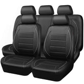 CAR PASS leather seat cover full set with reflective piping in black and grey, front view highlighting style.