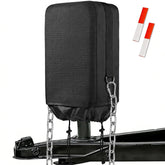 Caravista RV tongue jack cover with D rings, front view, improves stability and outdoor protection.