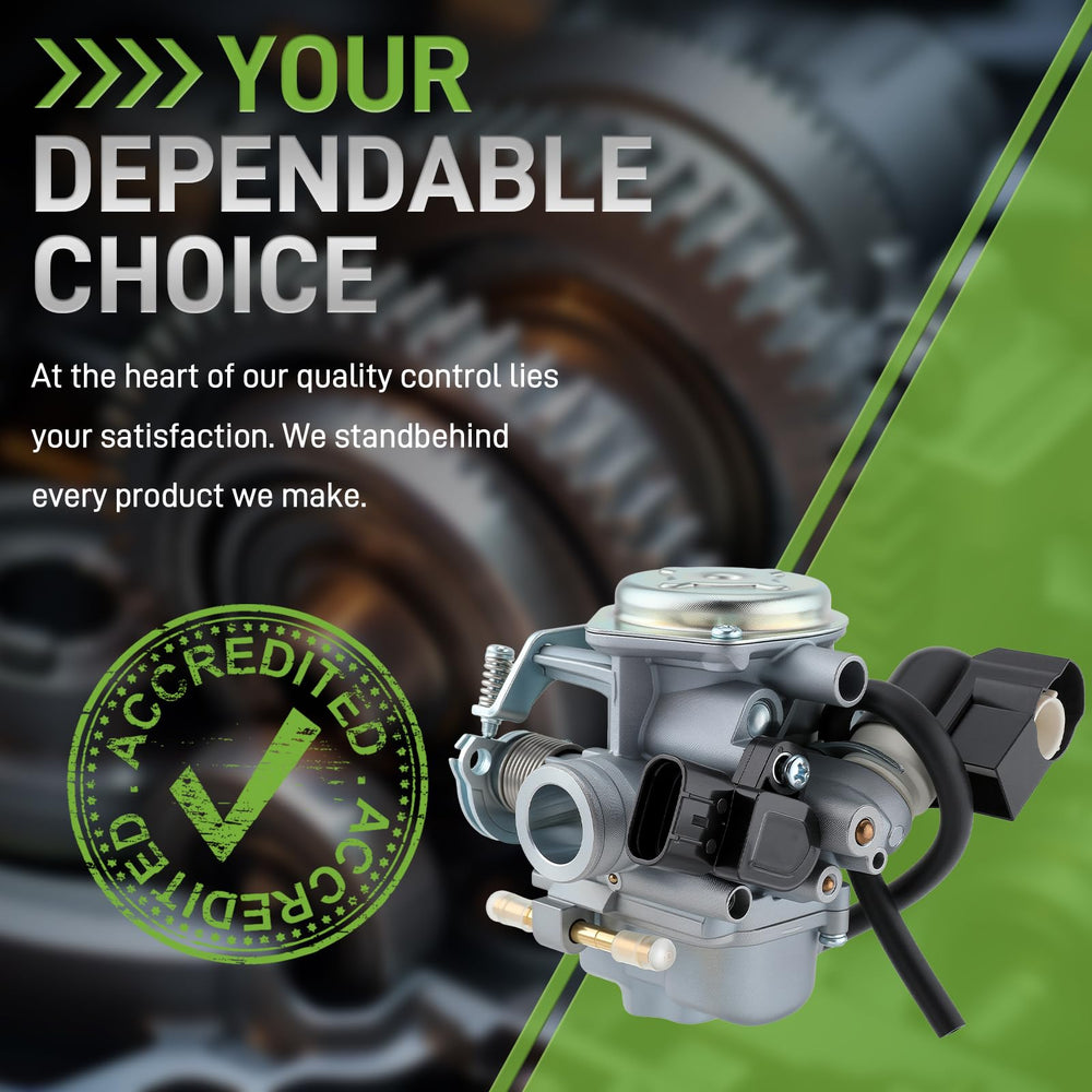 Open-package view of CARBBIA carburetor with bundled components.