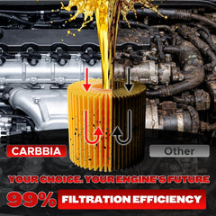 CARBBIA oil filter six-pack box open shows contents ready for installation