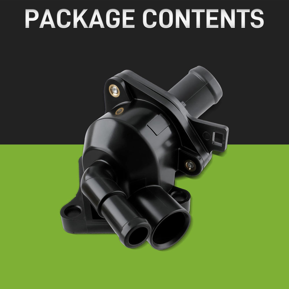 CARBBIA thermostat housing label close-up confirms compatibility and accurate SKU.