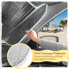 Carbella Blue Daisy 57 by 27 inch shade fits standard windshields.