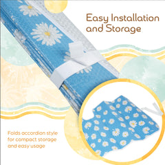 Carbella Blue Daisy blocks UV rays to protect interior surfaces.