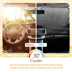 Carbella universal-fit sun shade protects electronics and keeps cabin comfortable.