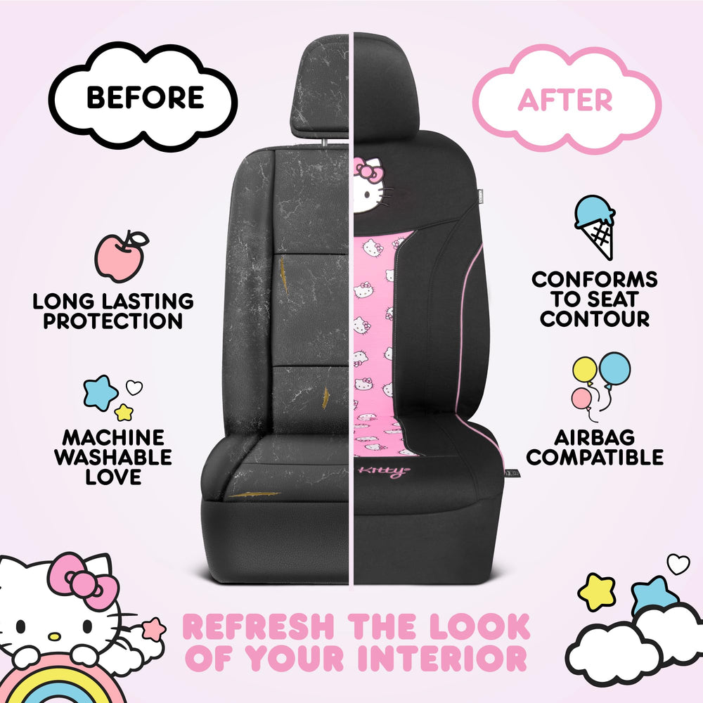Gift-ready Carbella Hello Kitty 2pc seat cover set.