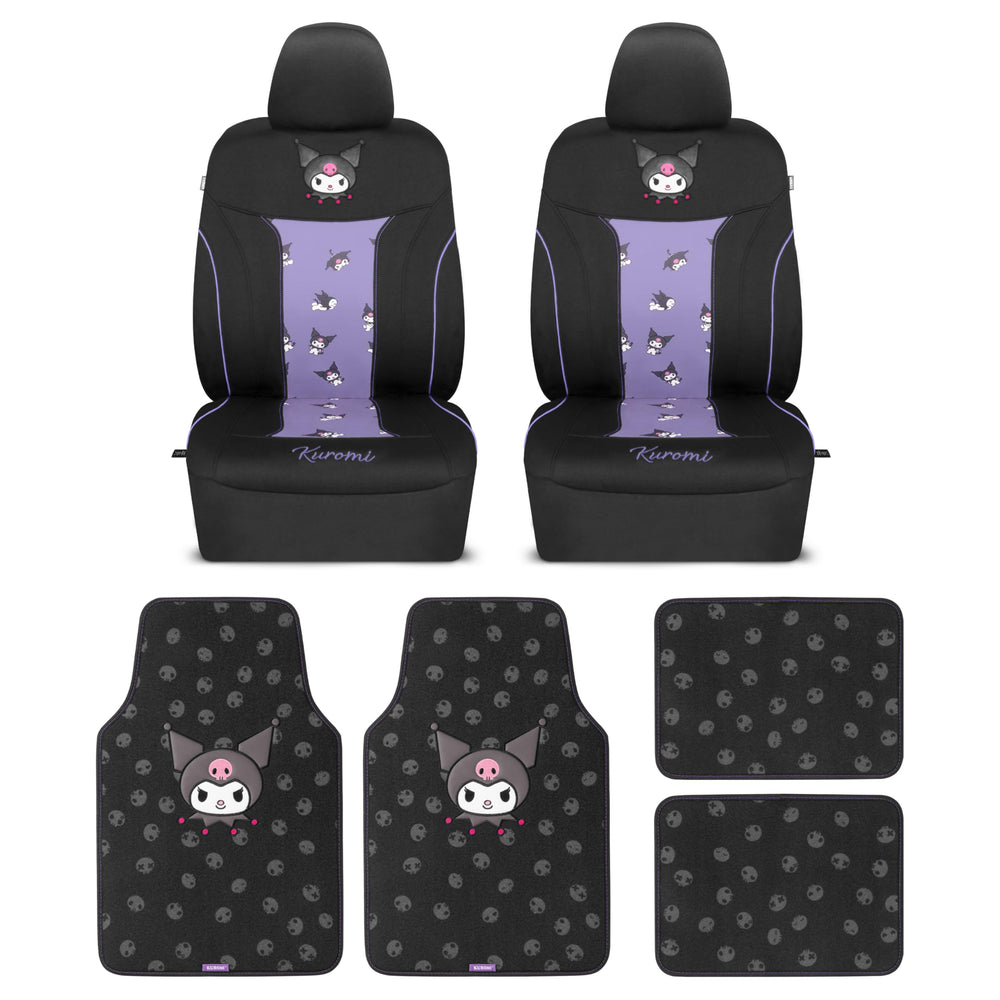 Carbella Hello Kitty Kuromi seat cover front view with protective black and purple design.