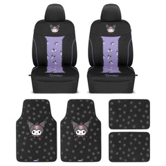 Carbella Hello Kitty Kuromi seat cover front view with protective black and purple design.
