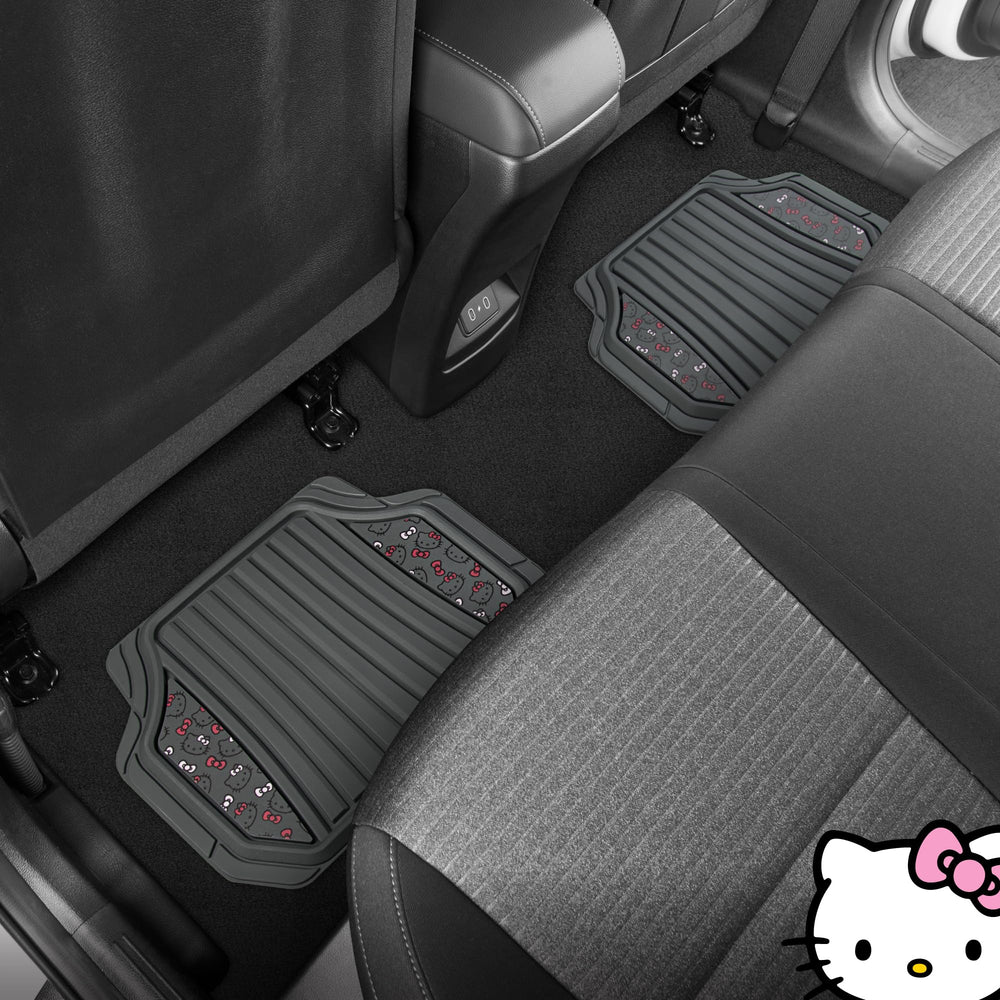 Carbella Hello Kitty easy-clean mats show quick wipe and rinse cleanup