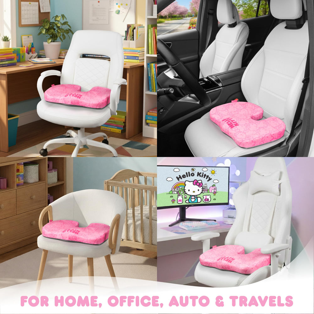 Carbella Hello Kitty cushion in car reduces fatigue on road trips.