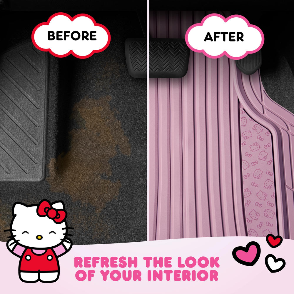 Waterproof Carbella Hello Kitty floor mats, easy to wipe clean after messes.