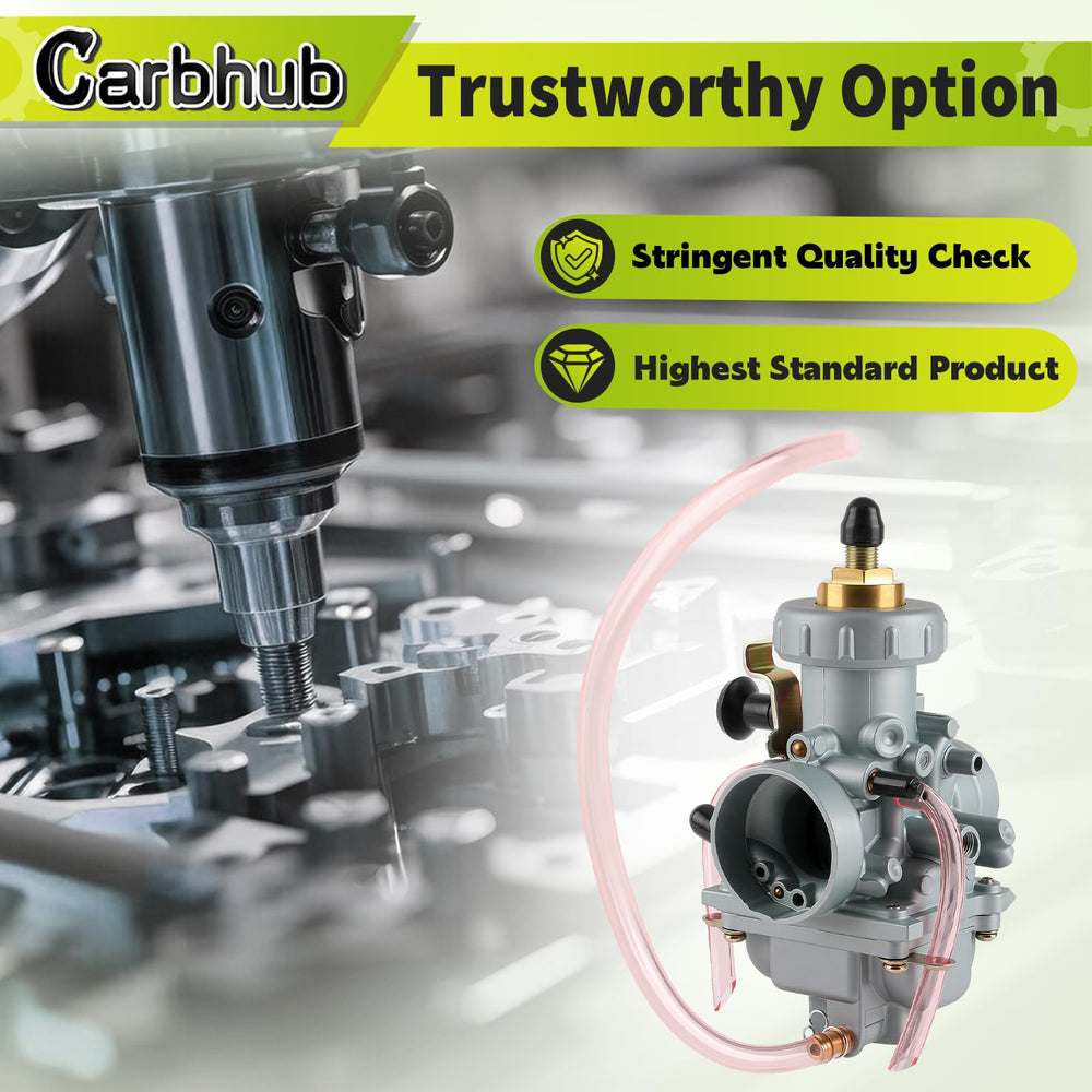 Close-up of Carbhub YFS200 carburetor reveals precision machining