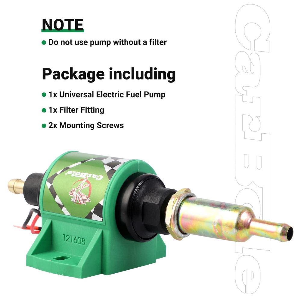 CarBole 12D micro pump package contents include bolts and filter.