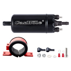 CarBole external in-line fuel pump with black housing for durable inline installation.