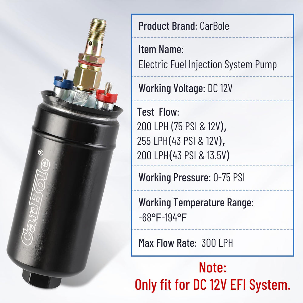 CarBole pump compatible with diesel and gasoline EFI systems