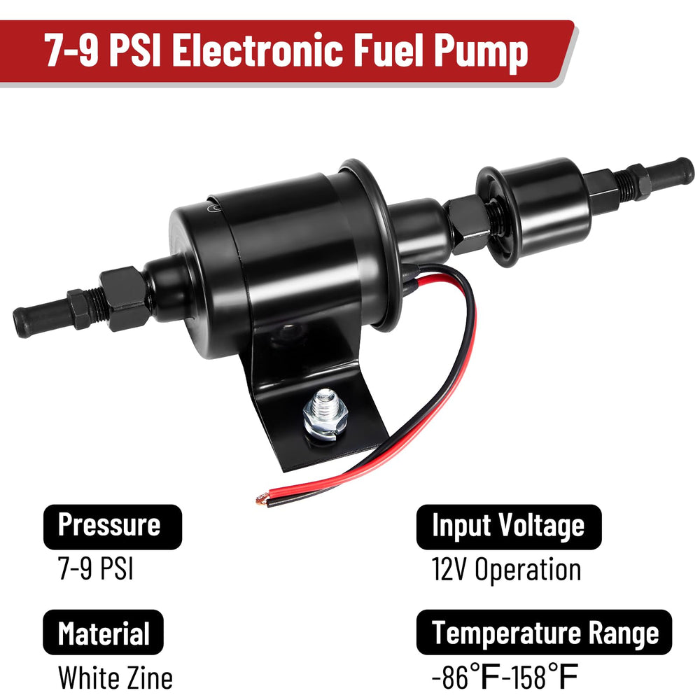 CarBole inline fuel pump with installation kit simplifies mounting in vehicles and small engines.