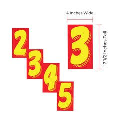 CarBowz EZ Line 7.5-inch yellow-red numbers on durable vinyl, waterproof.