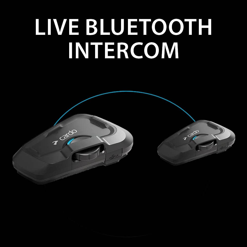 Cardo Freecom 2X quick-connect components shown for quick helmet installation.