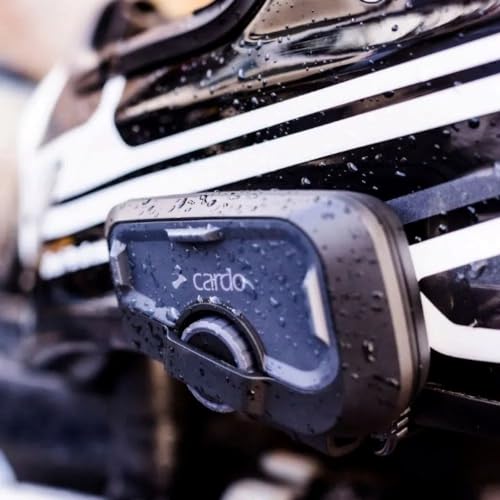 Cardo Freecom 4X helmet mount enabling hands-free intercom on the road.
