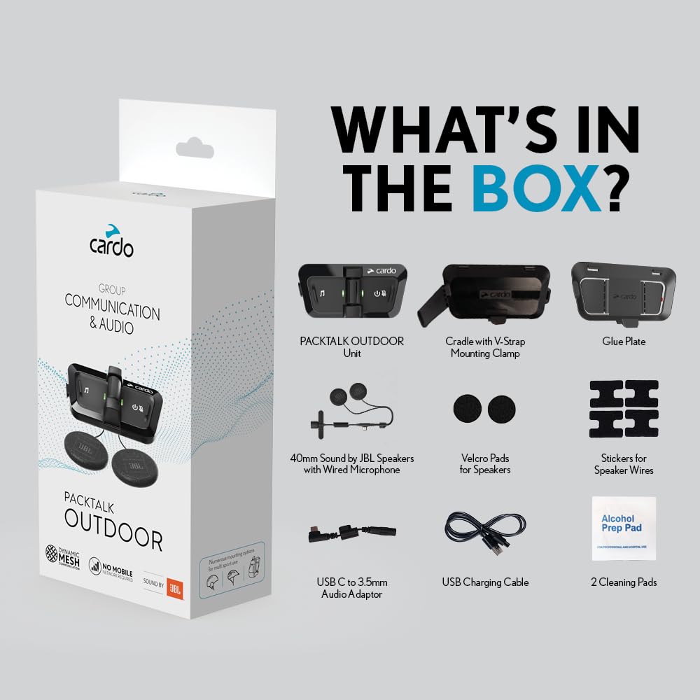 Cardo Packtalk Outdoor provides up to 10 hours of talk time for long rides.