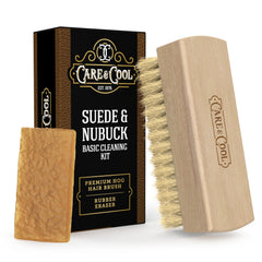 Care & Cool Premium Hog Hair Brush closeup shows deep-clean fibers for delicate suede and nubuck.