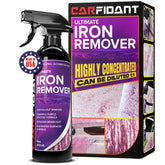 Carfidant Iron Remover bottle pour action shows color change during active cleaning