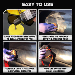 Carfidant six-piece kit in use for comprehensive dark-color car care