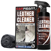 Carfidant Leather Cleaner bottle and towel for easy application