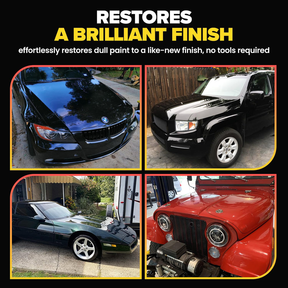Carfidant paint gloss restoration demonstrates deeper shine after use.