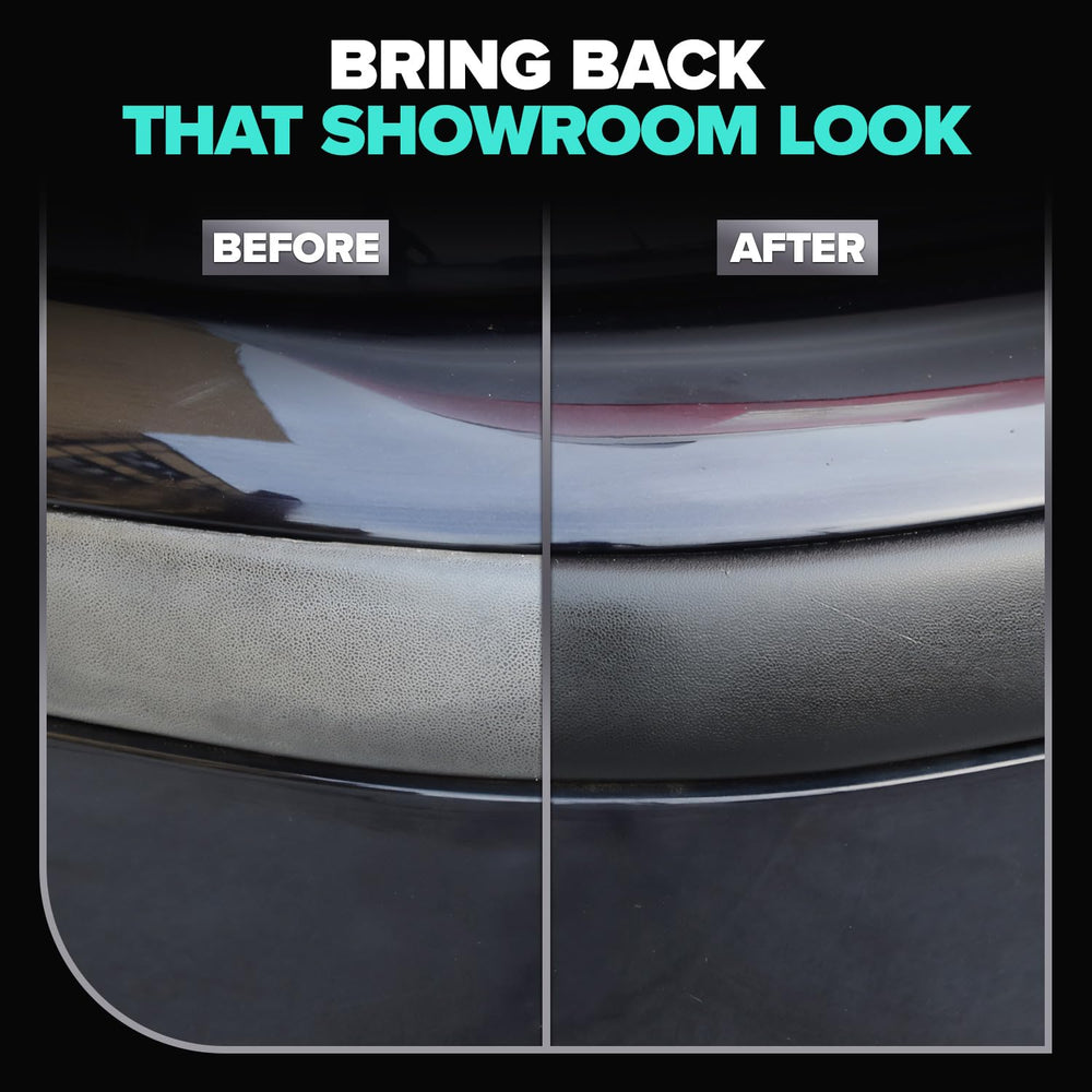 Carfidant Plastic Restorer restores deep black color on exterior trim.