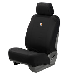 Carhartt universal seat cover front view showing rugged fit and protection.