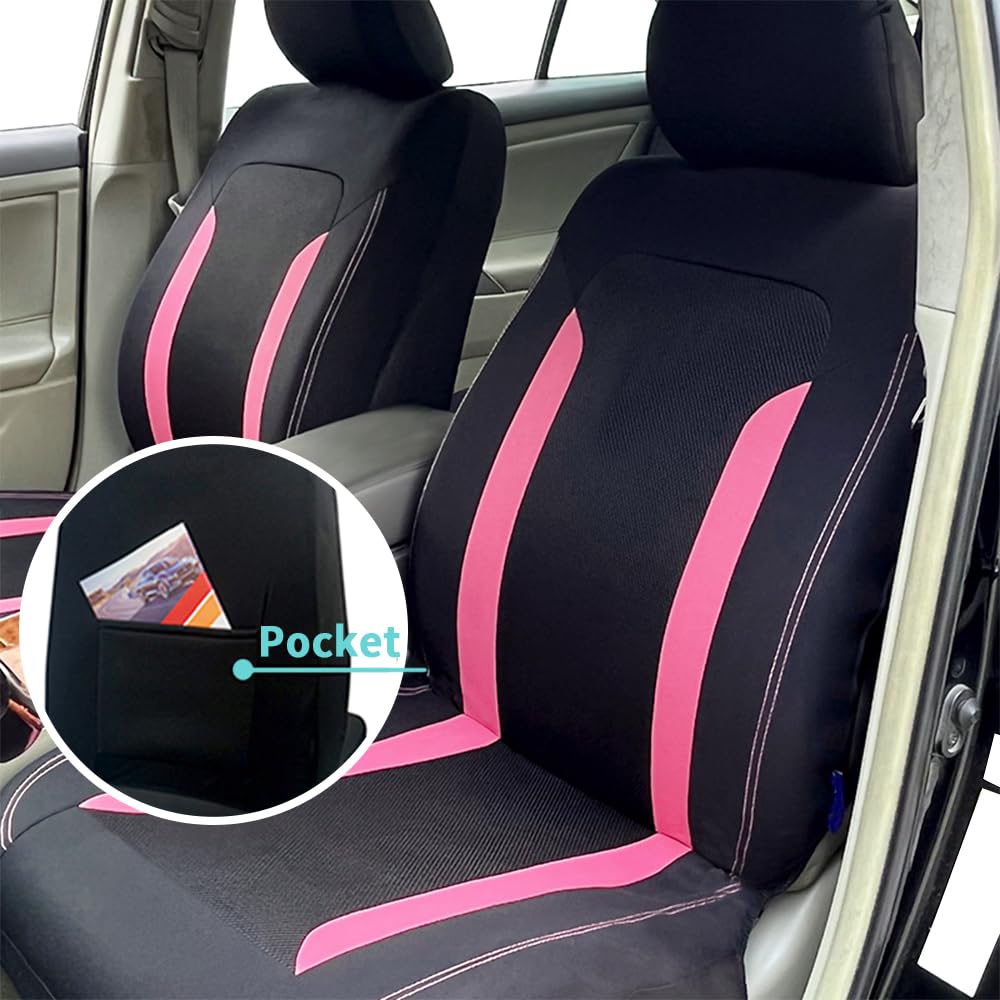 Carleef pink cooling seat cover being installed with elastic straps