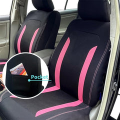 Carleef pink cooling seat cover being installed with elastic straps