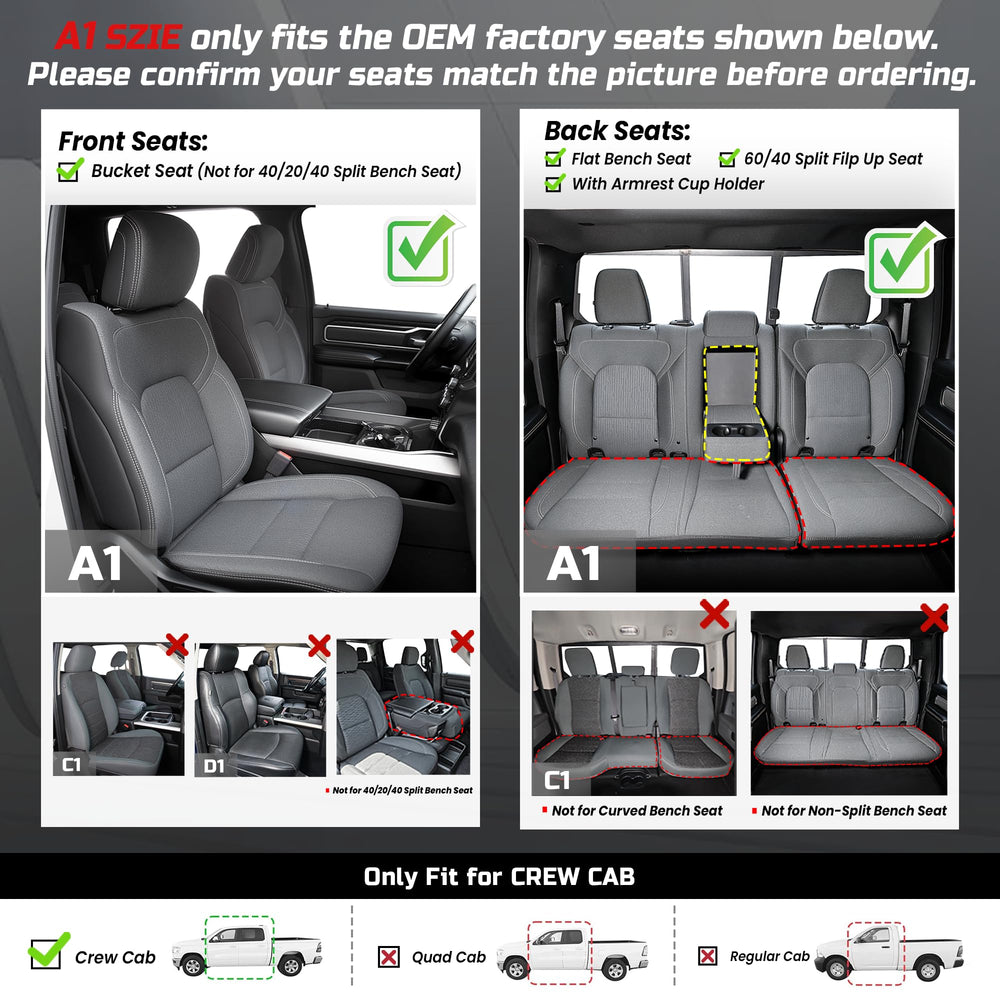 Carlimeki Ram 1500 A1 driver front seat cover preserves original texture.