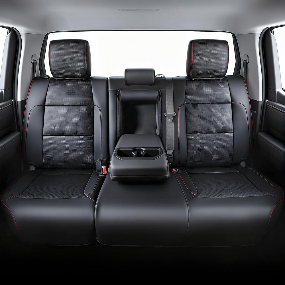 Detail shot of Carlimeki seat cover stitching demonstrating durable craftsmanship