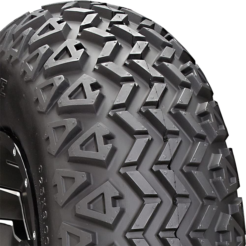 Carlisle All Trail II tread close-up showing deep blocks for dirt traction.