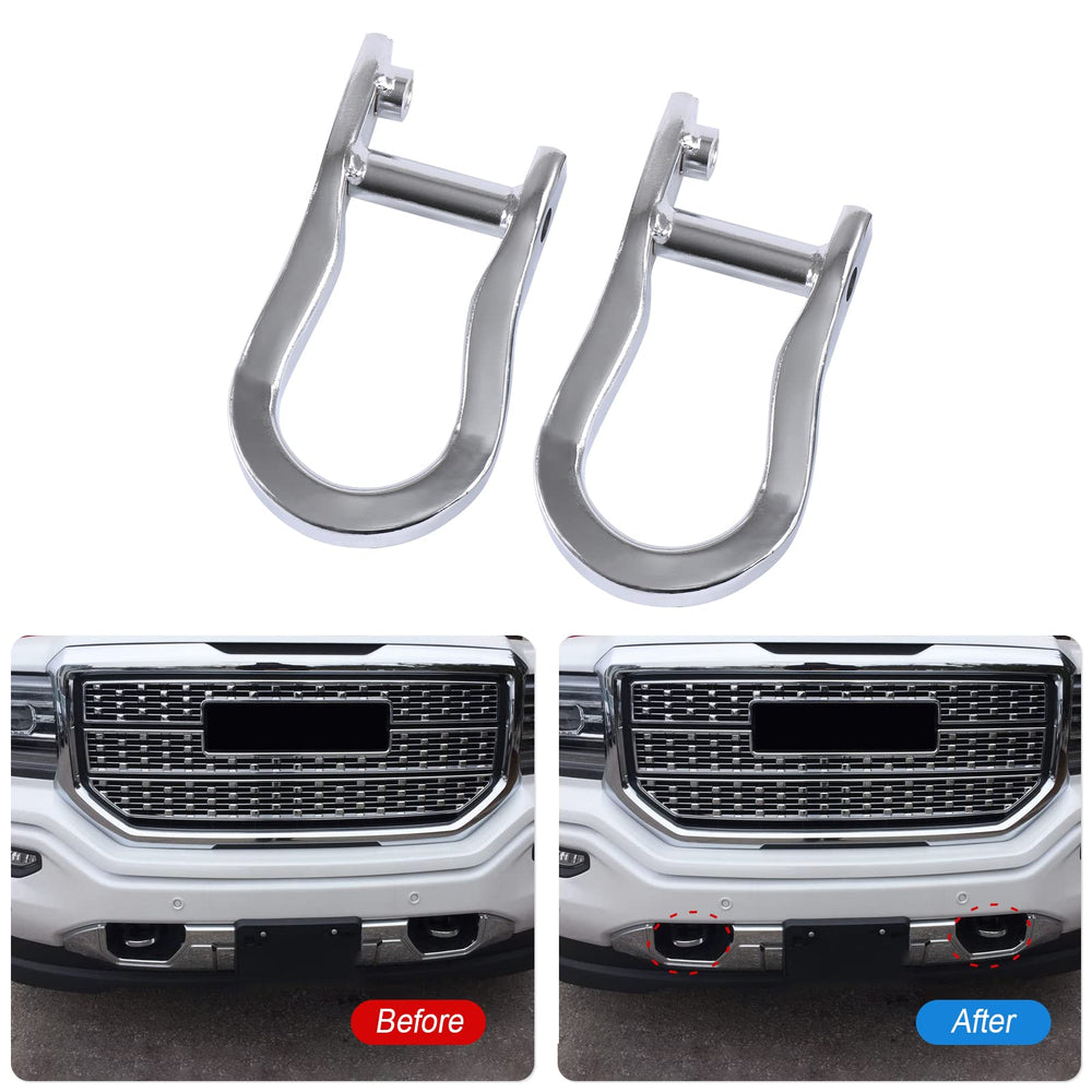 CARMOCAR front bumper tow hook assembly with chrome accents
