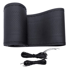 Carodi leather steering wheel cover showing breathable non-slip design in black