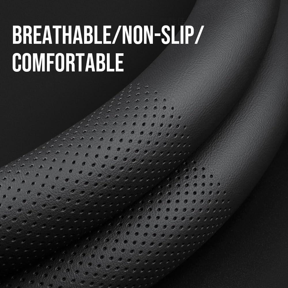 Carodi leather steering wheel cover with nappa leather for breathable comfort