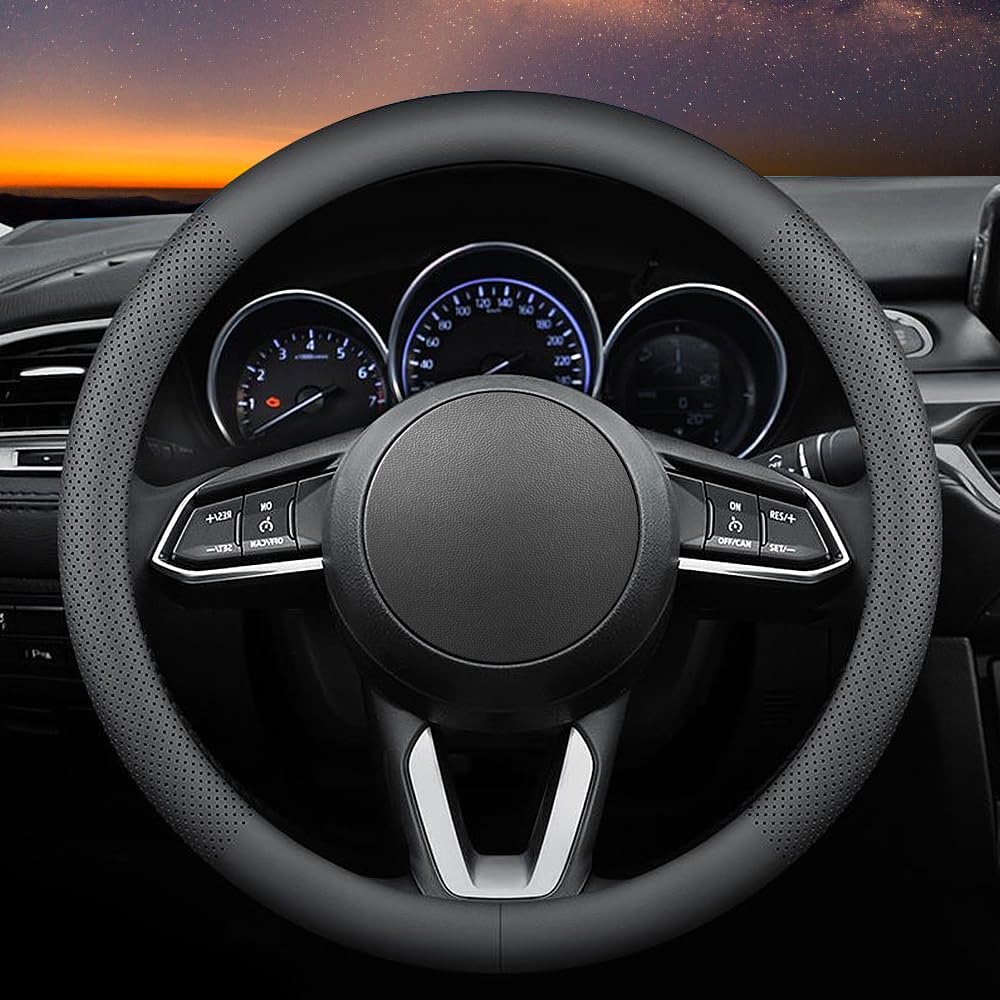 Carodi leather steering wheel cover ultra-thin for comfortable grip and secure control