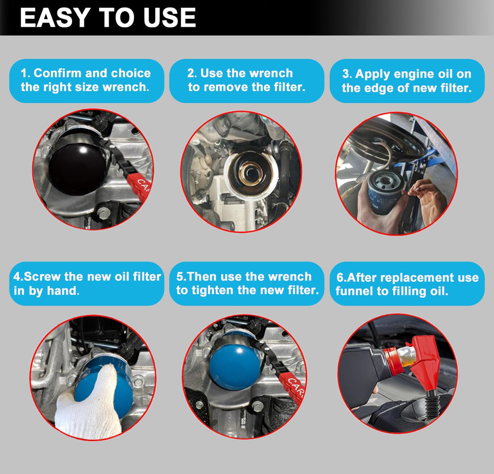 CAROTUPY oil-filter-wrench-easy-grip-clamp offers user-friendly handling during removal.