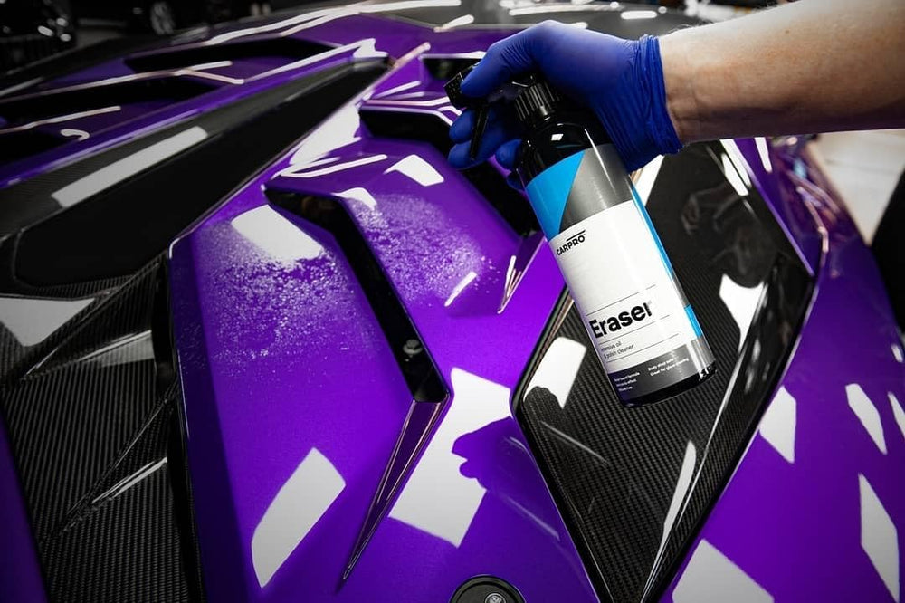 CARPRO Eraser tire wipe finish showing cleaner tires after use