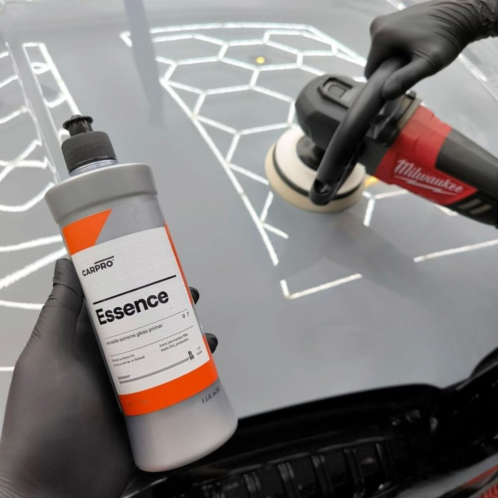CARPRO Essence machine-polish scene highlights fast swirl removal with even finish