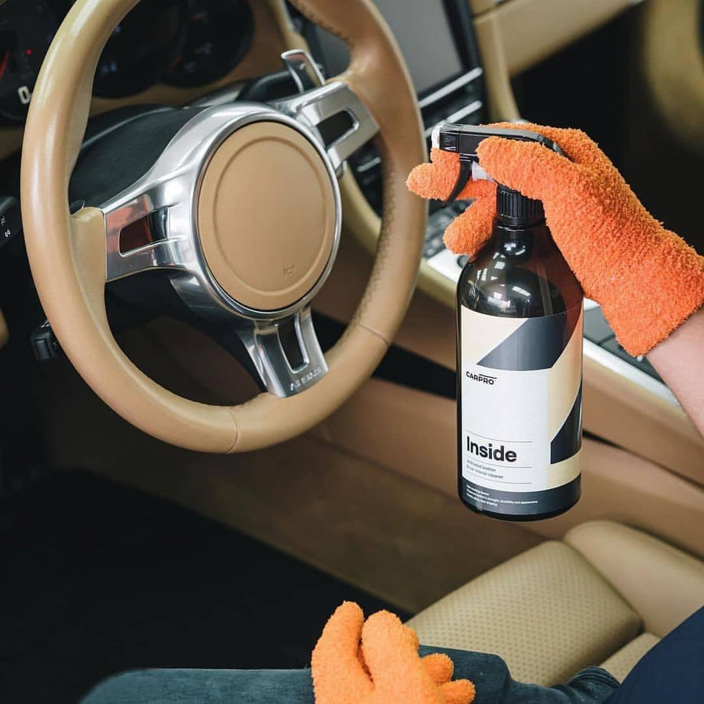 CARPRO Inside wood trim gently cleaned, highlighting safe interior care.