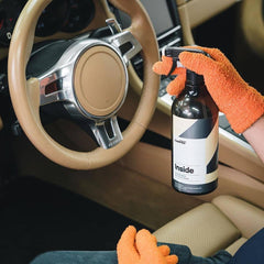 CARPRO Inside wood trim gently cleaned, highlighting safe interior care.