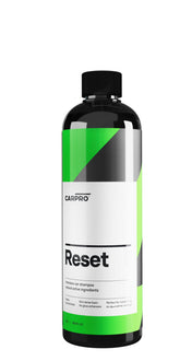 CARPRO Reset bottle pour showing safe, pH-neutral wash for coatings.