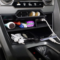 CarQiWireless armrest hidden storage box for Civic keeps items secure and out of sight