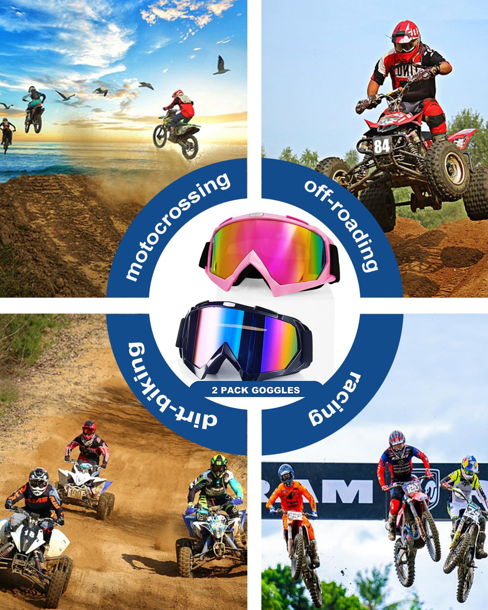 Carsories ATV goggles adjustable strap adapts to various head sizes for a secure fit.